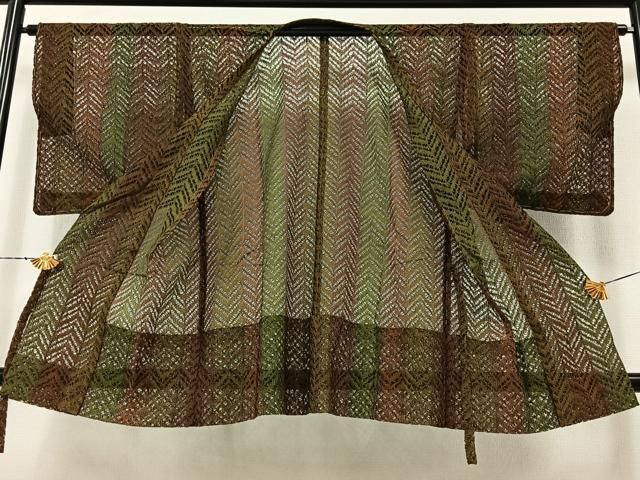 平和屋着物▽道行コート スリーシーズン 春夏秋 塵除け 縞 正絹 AABB5227jh