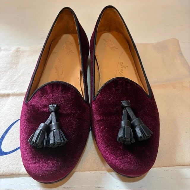 シャテル Chatelles MatteoBerenjenaTasseles マッテオベレンヘナタッセル ダークパープル ベルベットフラットシューズ サイズ 35 約22.5cm