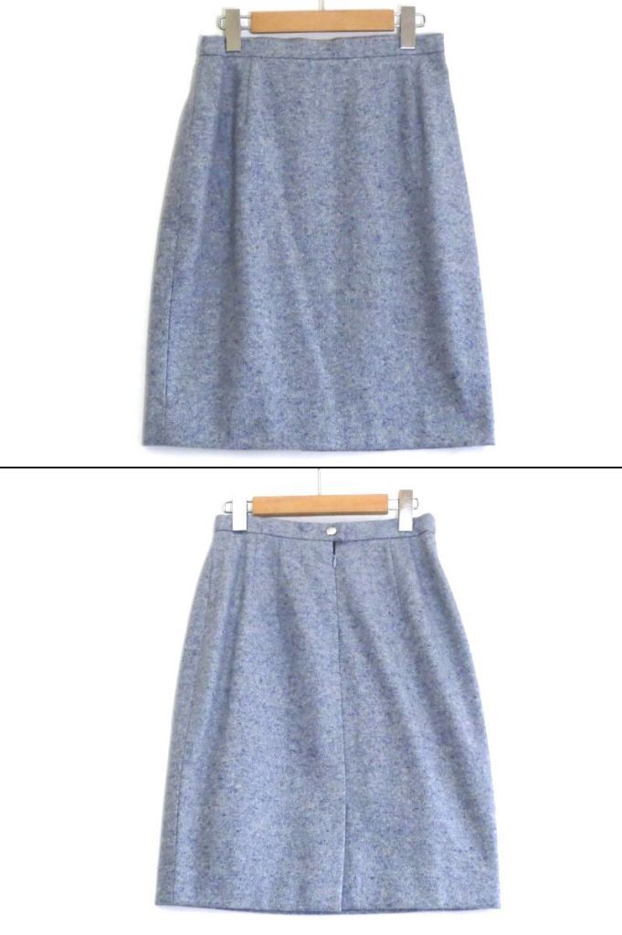 226633 ESCADA エスカーダ カシミヤ ツィード 銀ボタン ジャケット|スカートスーツ 38 ライトブルー NICORILABO_COM