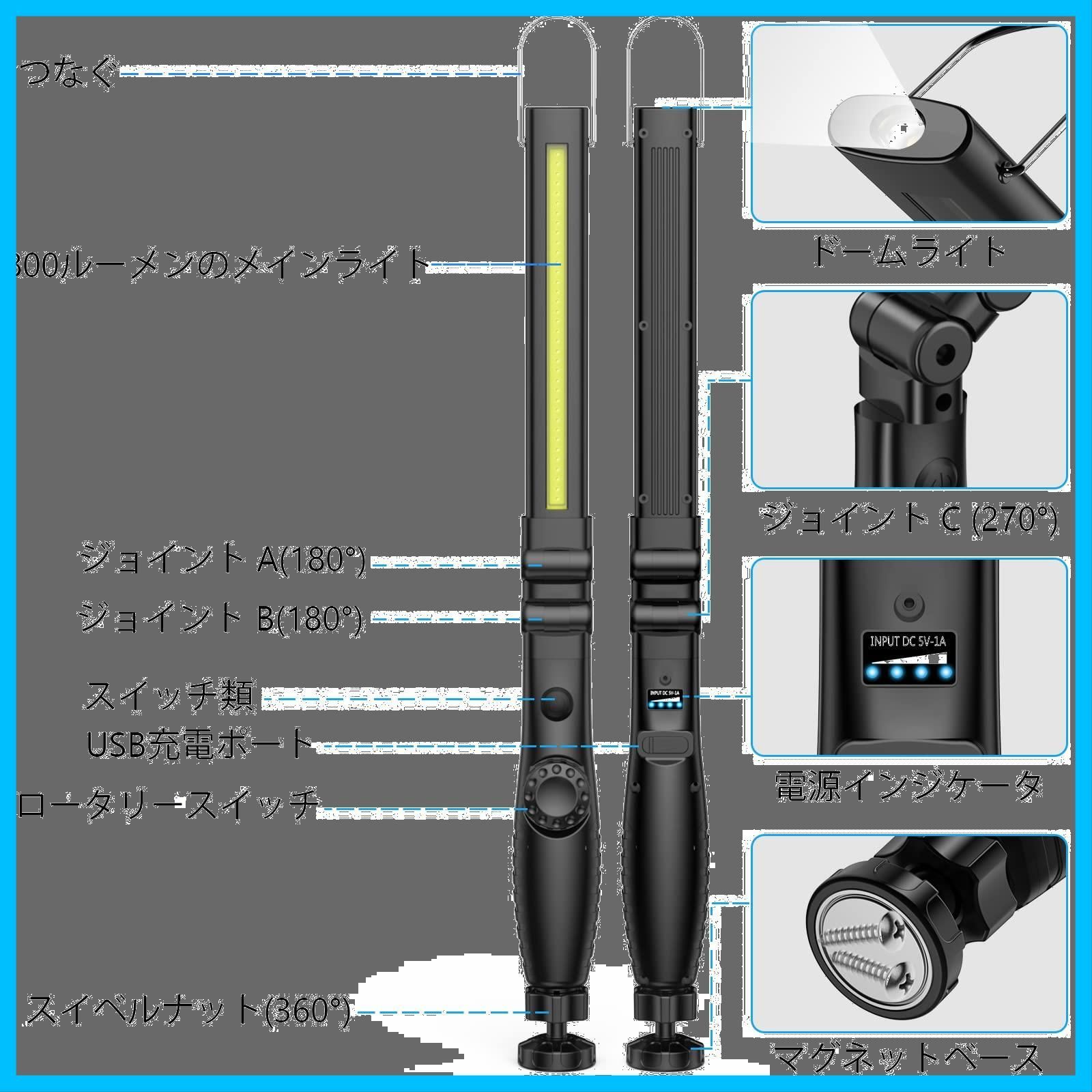 色:Black-1Pack】LED作業灯USB充電式折り畳みワークライト800 コロコロショップ メルカリ