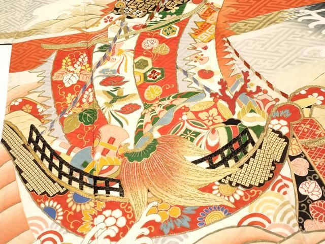 平和屋本店■極上　アンティーク　大正ロマン　振袖　駒刺繍　宝船　暈し染め　金彩　逸品　CYAA3813s5 平和屋本店□極上 アンティーク 大正ロマン 振袖 駒刺繍 宝船 暈し染め