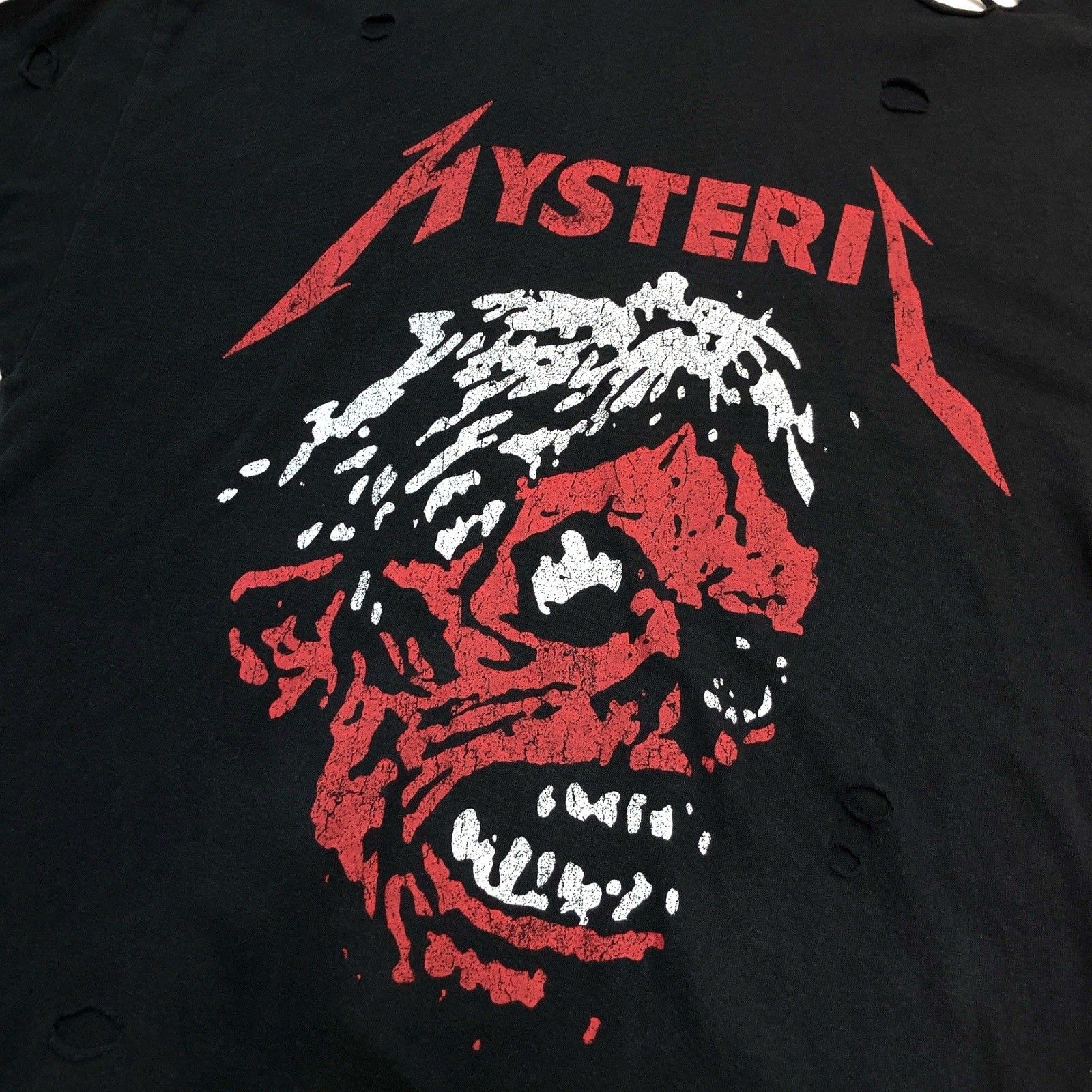 HYSTERIC GLAMOUR (ヒステリックグラマー) HYS METAL オーバーサイズTシャツ ダメージ加工 プリント リネン混 半袖  01221CT10 F ブラック レディース/036 - メルカリ