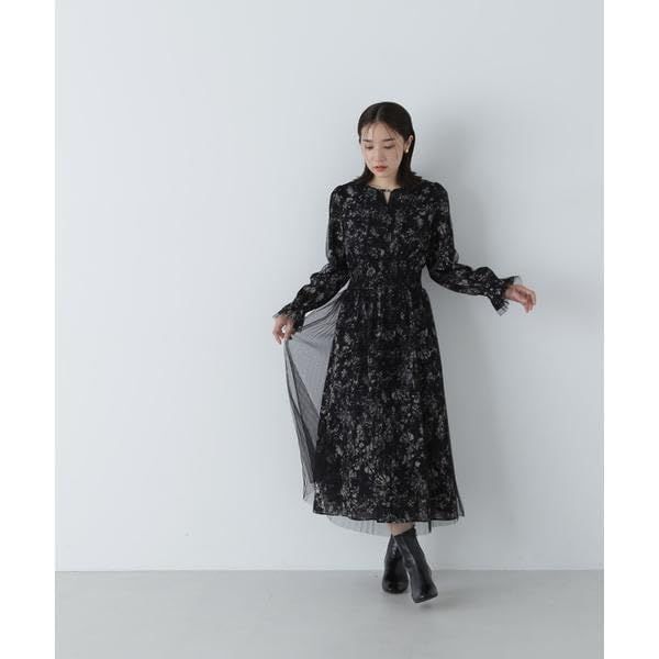 チュールレイヤープリントワンピース