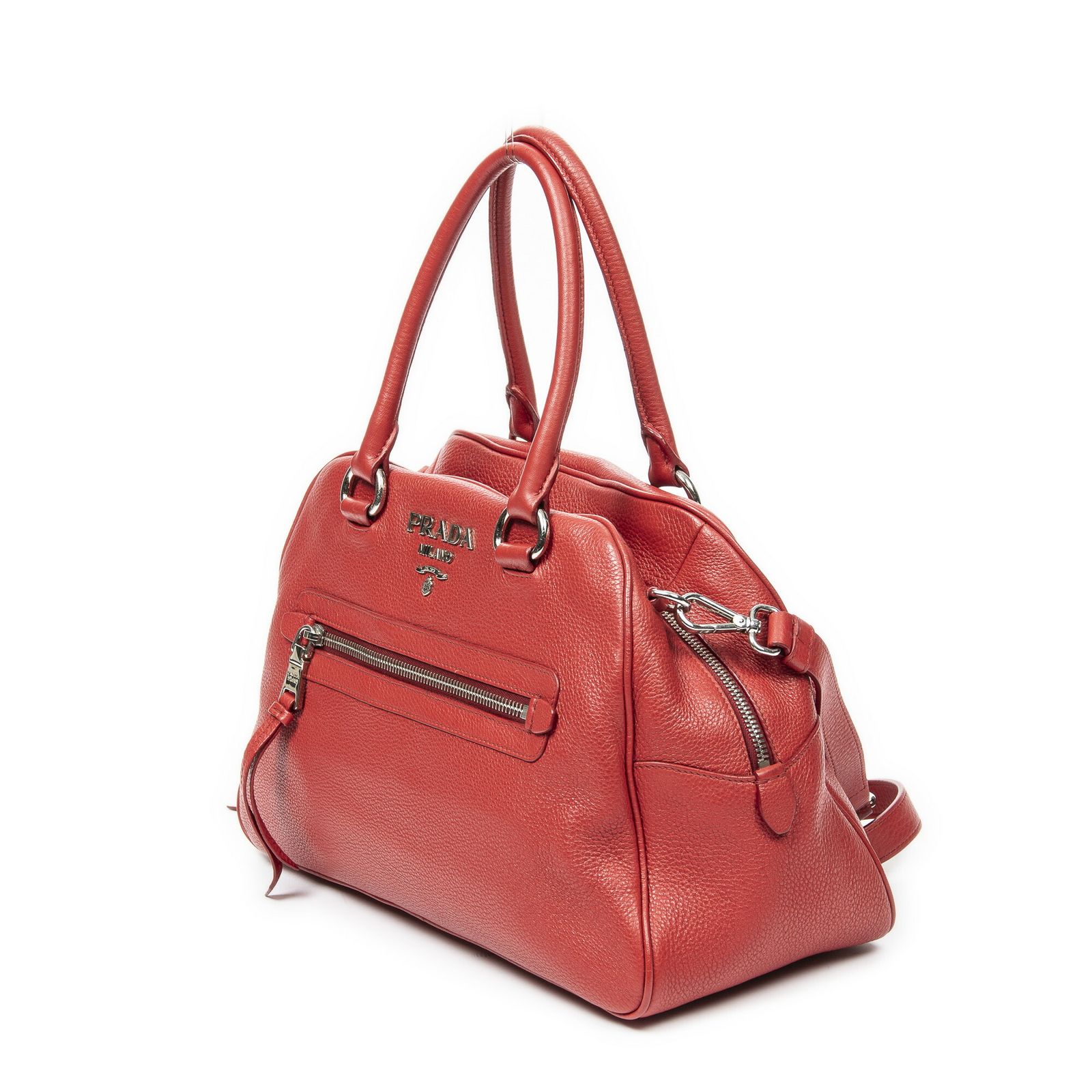 PRADA プラダフロントポケットボウラー赤グレインレザーA