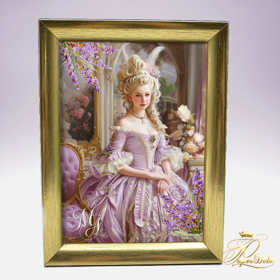 マリーアントワネット 大輪のピンクの薔薇 金額縁 マリーアントワネット☆ラヴェンダーの部屋☆額付アートプリント