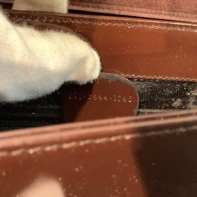 GUCCI グッチ ショルダーバッグ エナメル ダークブラウン シルバー金具