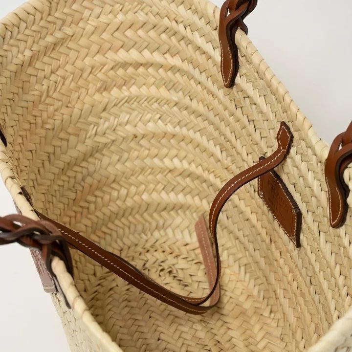 PRADA ロゴ WOVEN PALM X LEATHER トートバッグ かごバッグ PRADA】プラダ ロゴ ミニ クロシェxレザー トートバッグ (PRADA