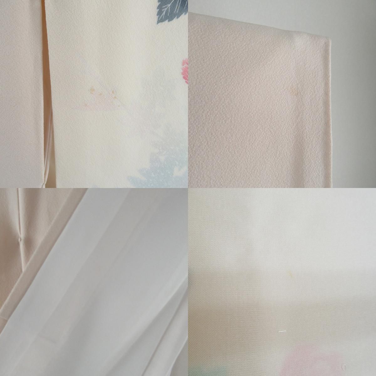 訪問着 十日町友禅 岡村蒼風 作家物 落款入り 一つ紋入り ベージュx