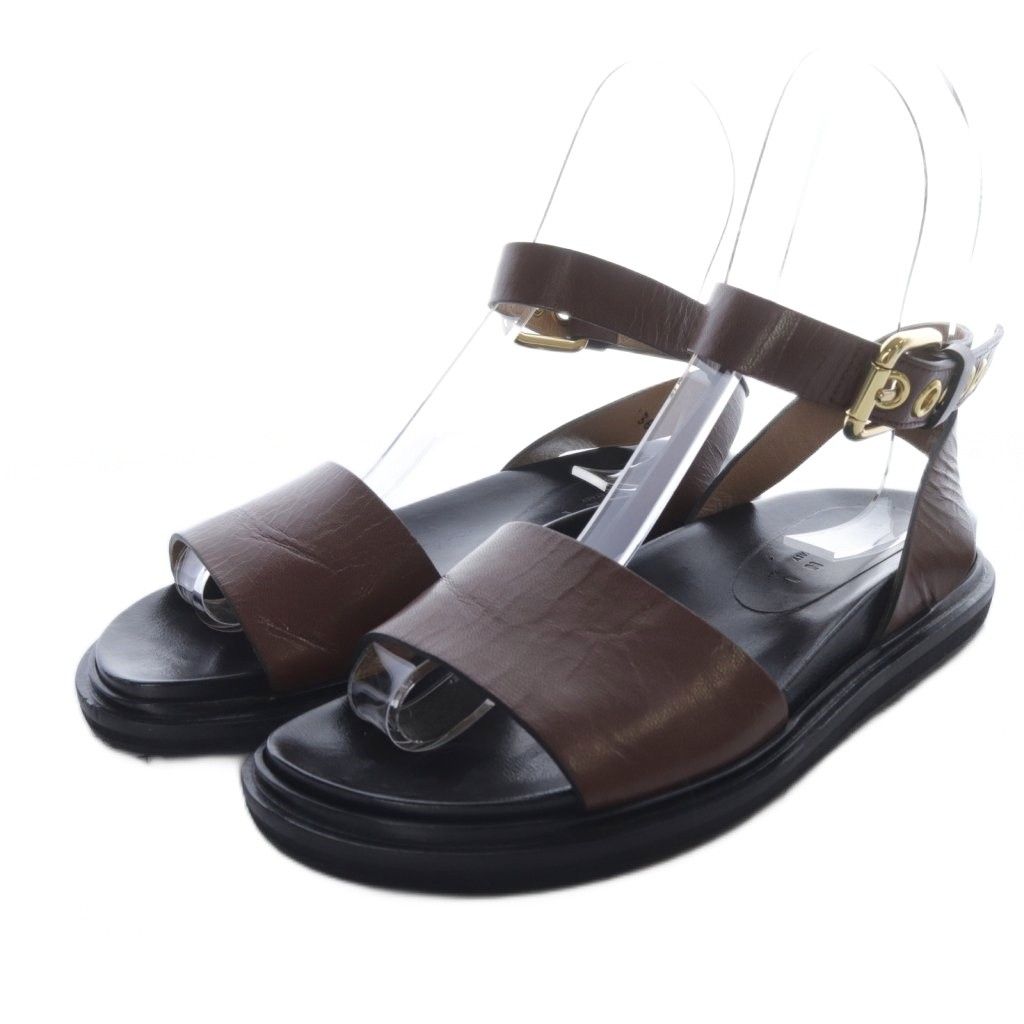 マルニ MARNI フスベット Fussbett レザー サンダル フラット ストラップ 36 ブラウン YO2