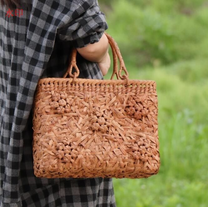 ふるさと納税 伝統工芸品 籐バック(小) 籐 籐工芸 かごバッグ バスケット 手提げ ラタン 天然素材 地場産業・雑貨 ブラウン 東京都文京区 ふるさと納税籘かご ハイルシリーズ Square-180 fz23