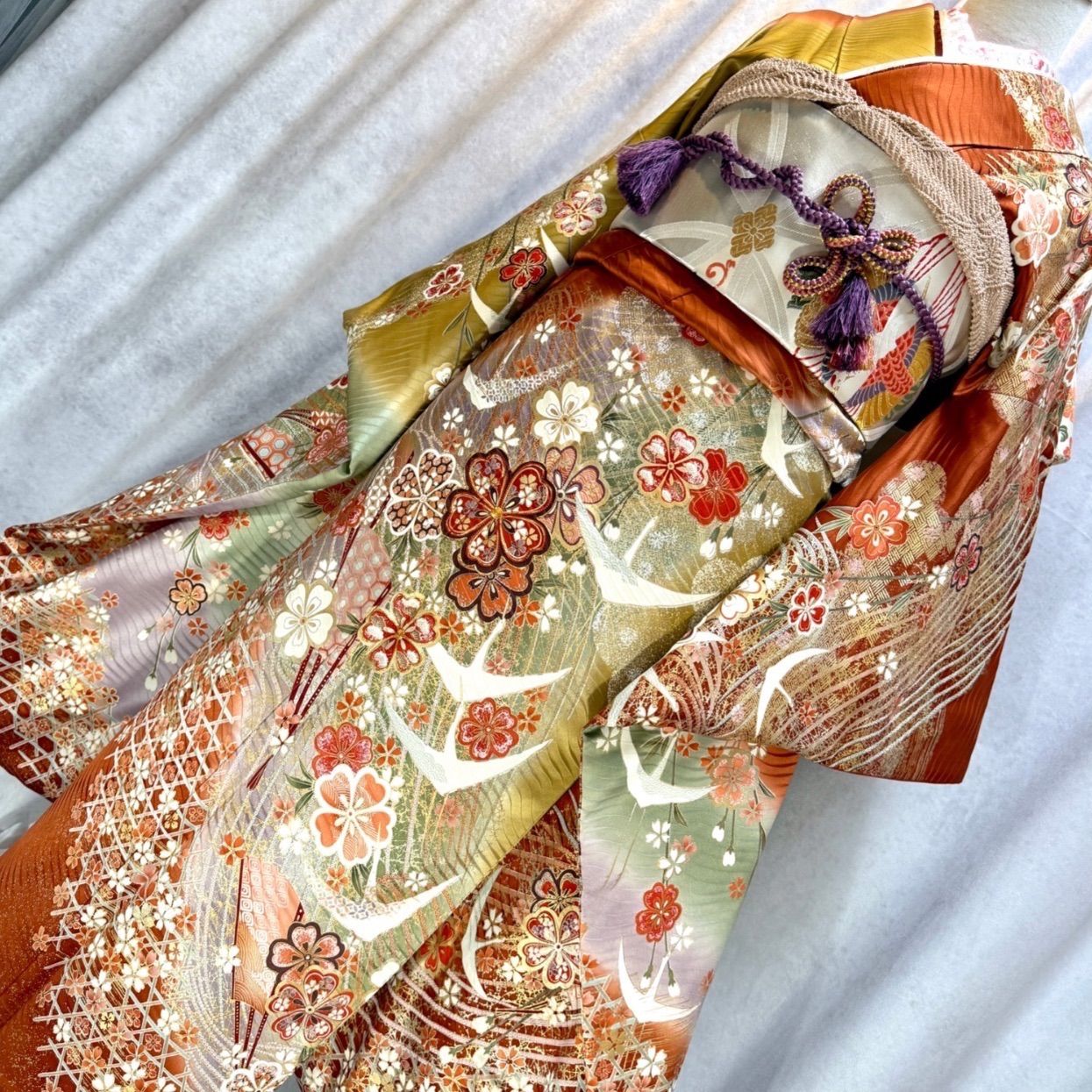 美品！振袖フルセット　ロイヤルブルー　御所車と牡丹　成人式　卒業式 美品！振袖フルセット ロイヤルブルー 御所車と牡丹 成人式 卒業式