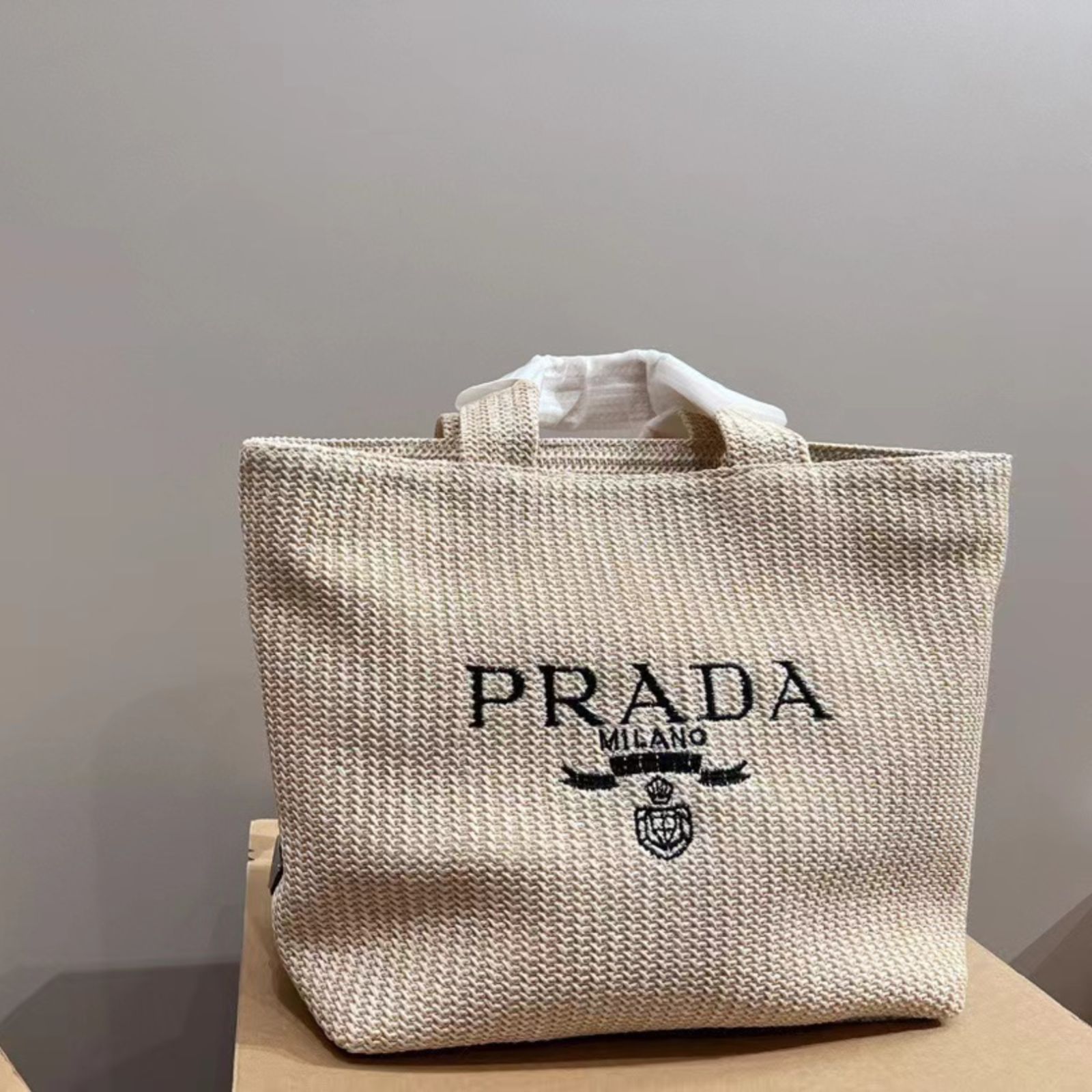 新品 PRADA プラダ 美品 超人気 カゴバッグ クロシェトートバッグ 大  