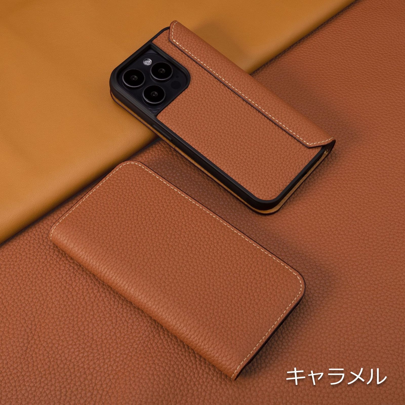 COGURE スマホケース iPhone16Plus用 手帳型 ケース ダイアリーケース 本革 シュリンクカーフレザー カード入れ ABS-TPU衝撃保護ケース 耐衝撃 磁石なし ギフトボックス付き COGPH キャラメル
