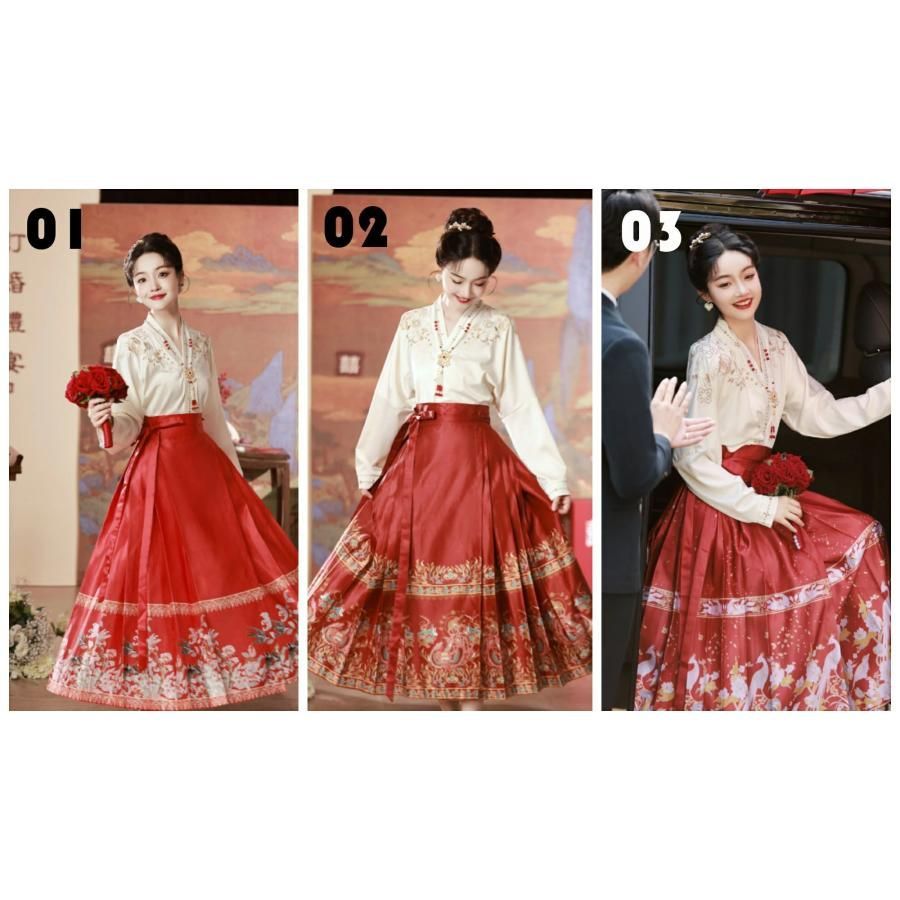 漢服 中華古代服 フ スカート プリーツスカート 花柄ロングスカート 上下セット 唐装 古典美人服 舞台衣装 ステージ衣装 中華服 チャイ