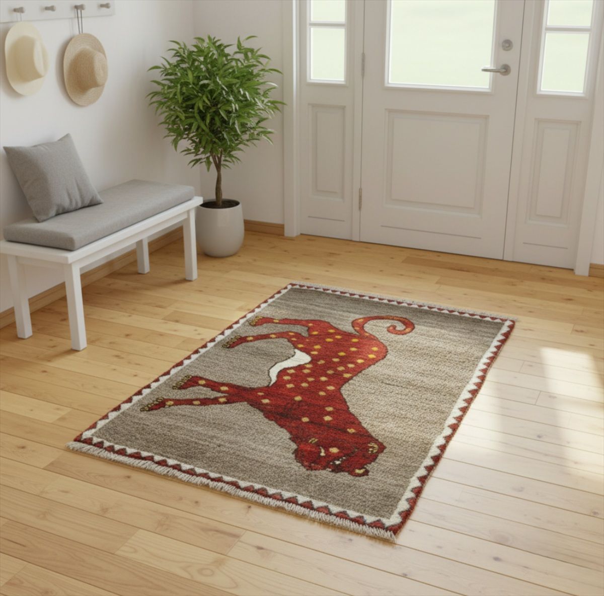 ペルシャ ギャッベ アマレバフト ラグ マット 115x80㎝ ヒョウ RJ11462