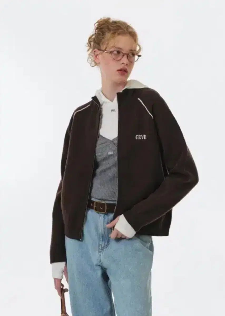 Grove 麻 レン ジップアップ ローブ 茶色