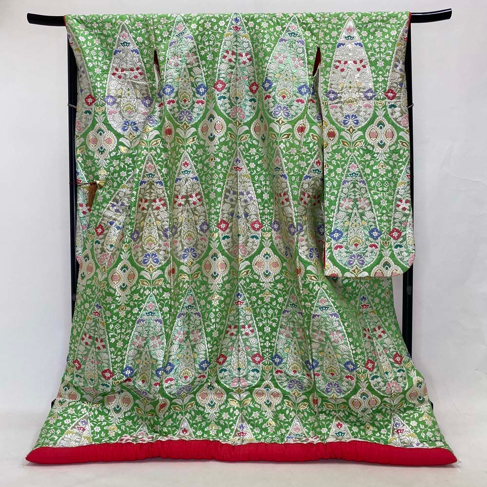 色打掛 正絹 鶴 刺繍 緑 打掛 Lサイズ 裄68 花嫁衣裳 婚礼 色打掛 正絹 鶴 刺繍 緑 打掛 Lサイズ 裄68 花嫁衣裳 婚礼