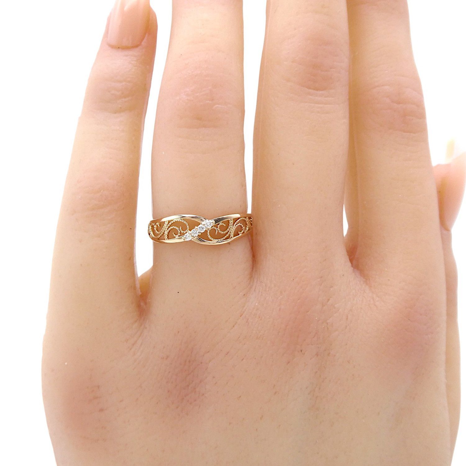 リング K18PG ダイヤモンド0.03ct 11号 透かしデザイン - メルカリ