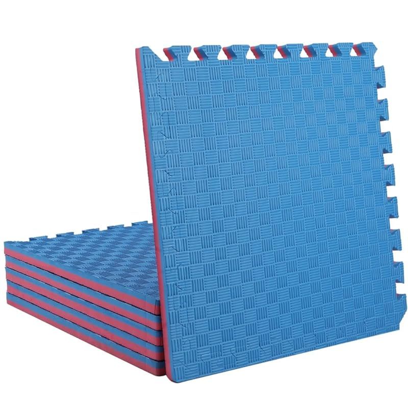 ISL スポーツマット 26mm特厚 単色リバーシブルタイプ ブルーu0026レッド 50×50cm サイドパーツ付 6枚セット
