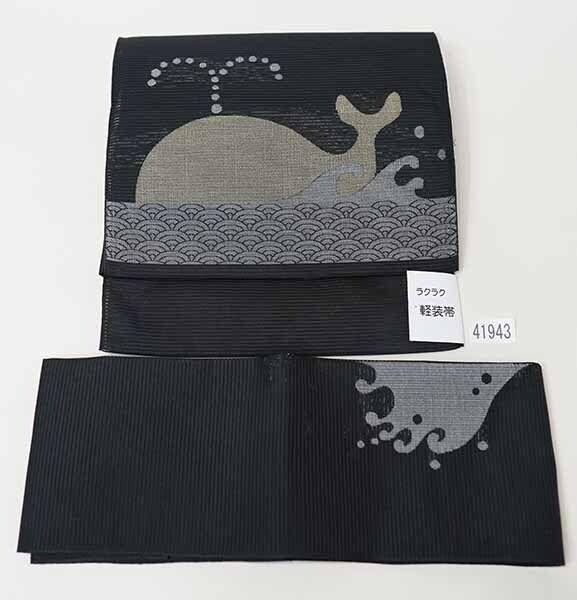 軽装帯 絽 夏帯 つけ帯 作り帯 名古屋帯 お太鼓 黒色 NO41946 軽装帯 絽 夏用 夏帯 つけ帯 作り帯 名古屋帯 お太鼓 黒色