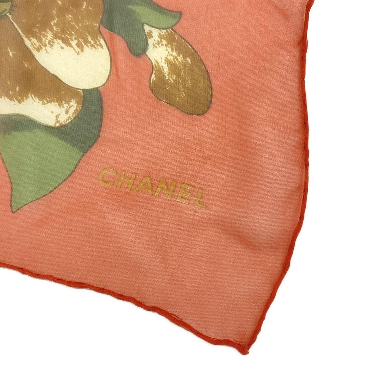 CHANEL(シャネル) スカーフ美品 - レッド×マルチ シースルー/花柄  