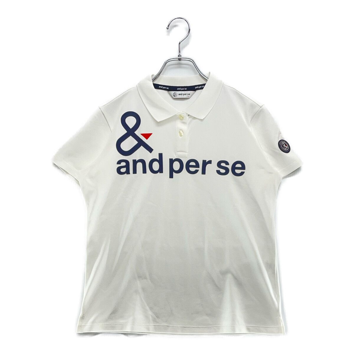 coco 中古 アンパスィ and per se レディース 半袖ポロシャツ LL 白 ホワイト ロゴ 中古 レディース アンパスィ and per se 半袖ポロシャツ LL 白