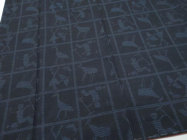 平和屋着物○本場結城玉紬 80亀甲 狩猟文 証紙付き 正絹 逸品 未使用  