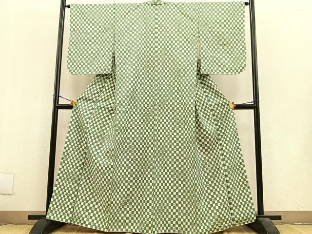 平和屋着物□小紋 胴抜き仕立て 市松舞桜文 洗える着物