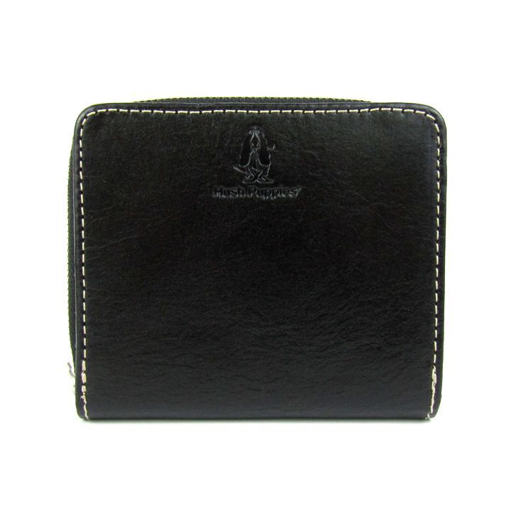 ハッシュパピー 二つ折り財布 レザー ファスナー 小銭入れあり ウォレット ブランド メンズ ブラック Hush Puppies 【中古】