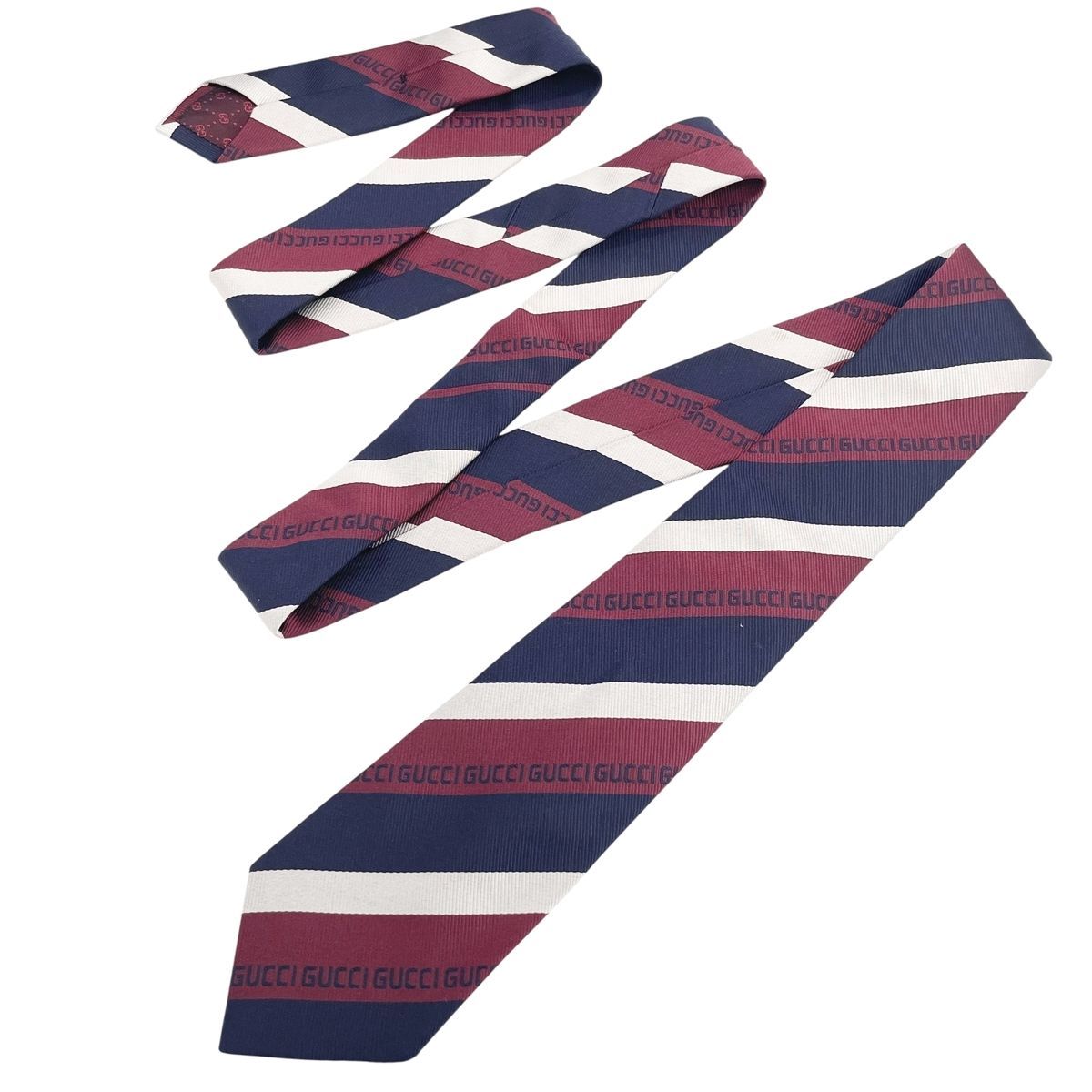 中古】 GUCCI グッチ Bee ハチ ストライプネクタイ 7cm ネイビー