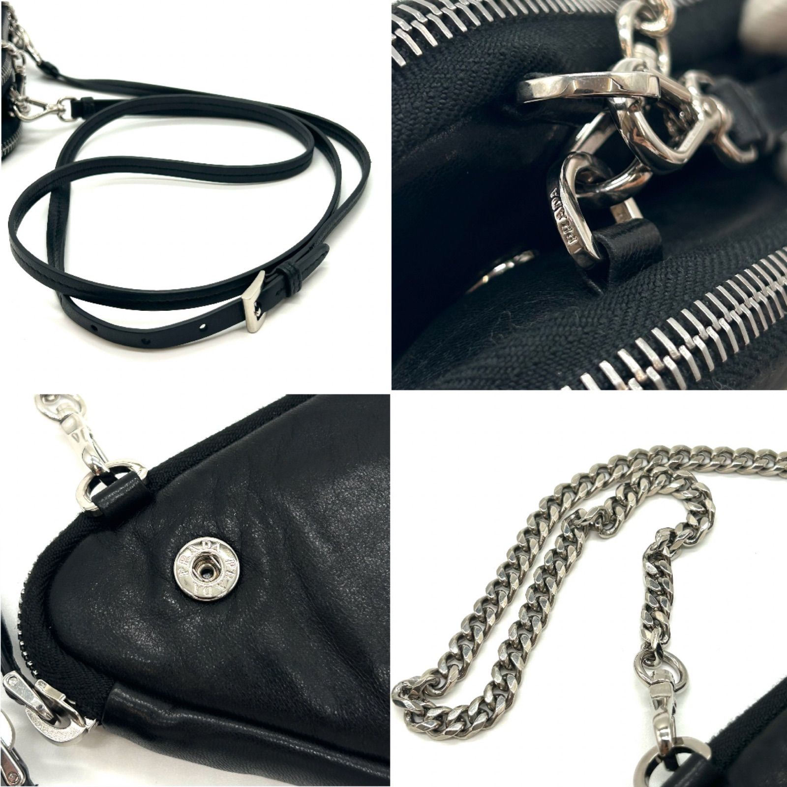 PRADA ショルダーバッグ トライアングルロゴ チェーンショルダー シルバー 46185-1.jpg