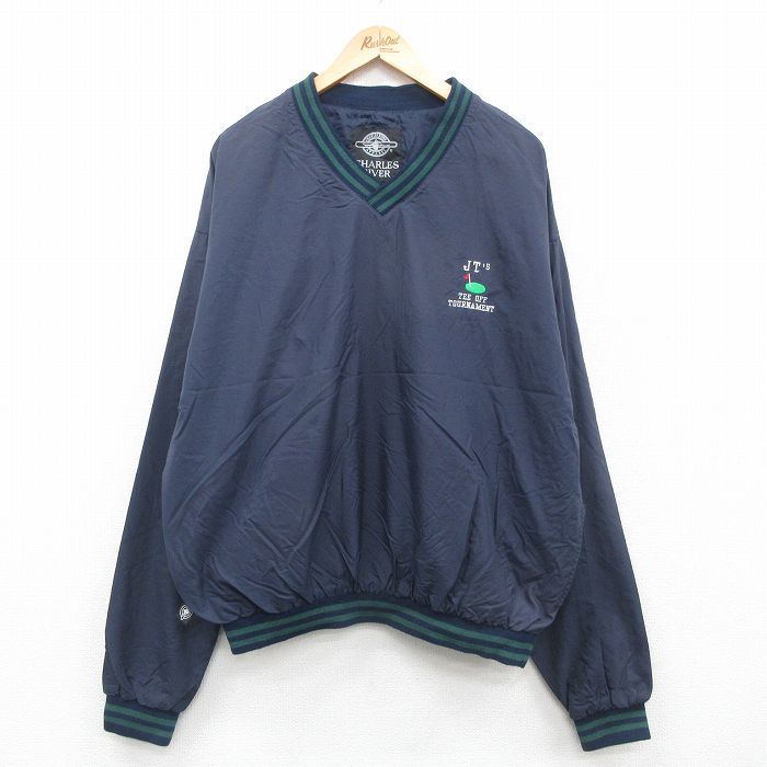 XL/古着 長袖 ナイロン ジャケット メンズ 00s ゴルフ 大きいサイズ Vネック 紺他 ネイビー 24sep17 中古 アウター ウインドブレーカー