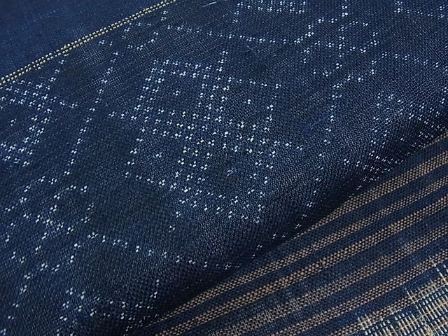 平和屋本店■希少　夏物　重要無形文化財　本場宮古上布　苧麻　九寸名古屋帯　藍　絣　吉祥文　逸品　4kh2050 平和屋本店□希少 夏物 重要無形文化財 本場宮古上布 苧麻 九寸名古屋
