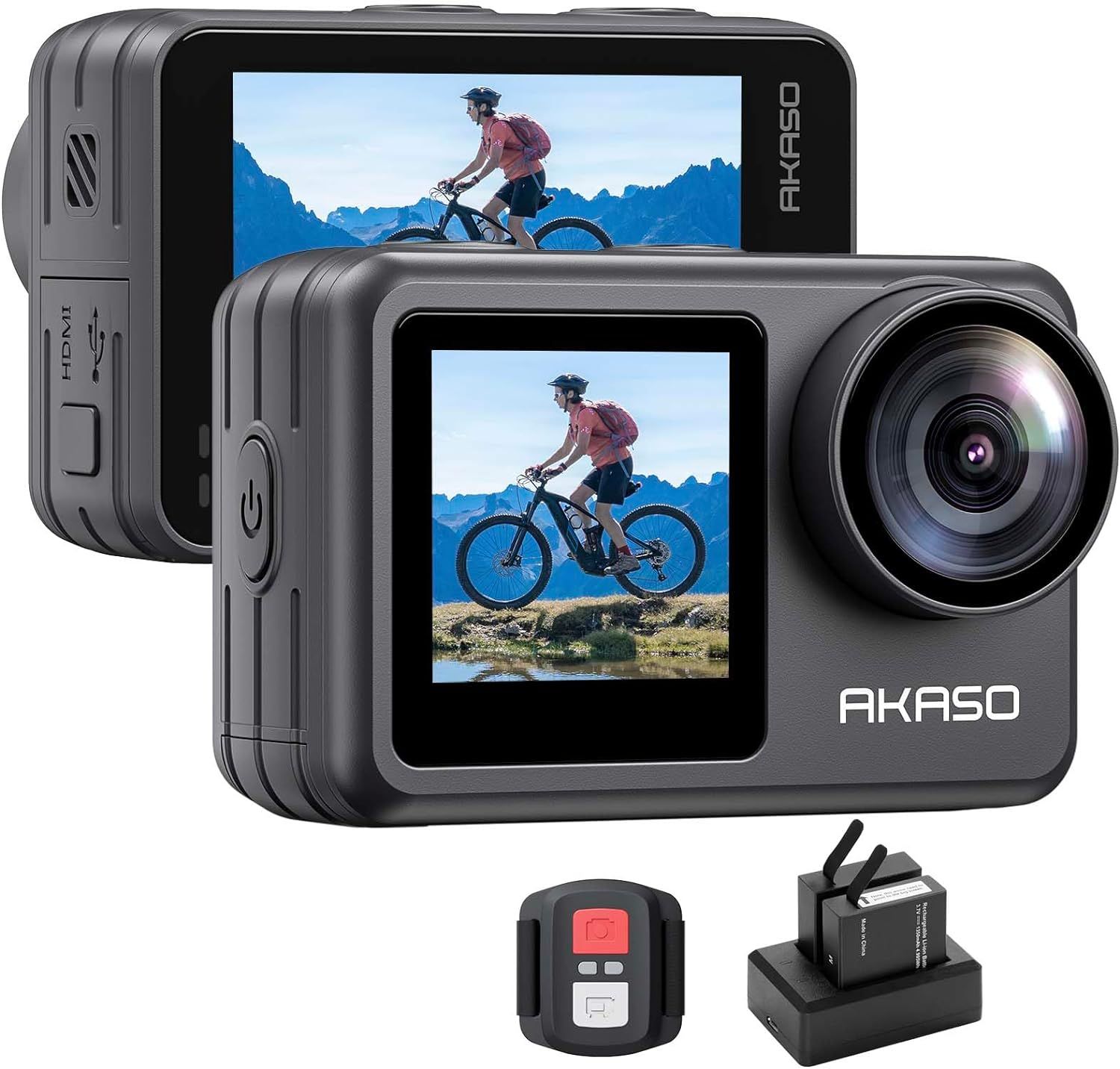 AKASO Brave 7 LE アクションカメラ 4K 20MP IPX7本機防水 40M防水 水中カメラ 六軸手ぶれ補正 デュアルカラースクリーン タッチパネル式 タイムラプス WiFi/Type-C外部マイク対応 1350mAhバッテリー2個