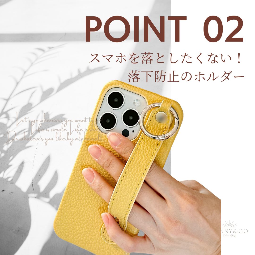 iPhoneケース ストラップベルト付き レモンイエロー ミモザ 14 iPhoneケース ストラップベルト付き レモンイエロー ミモザ 14