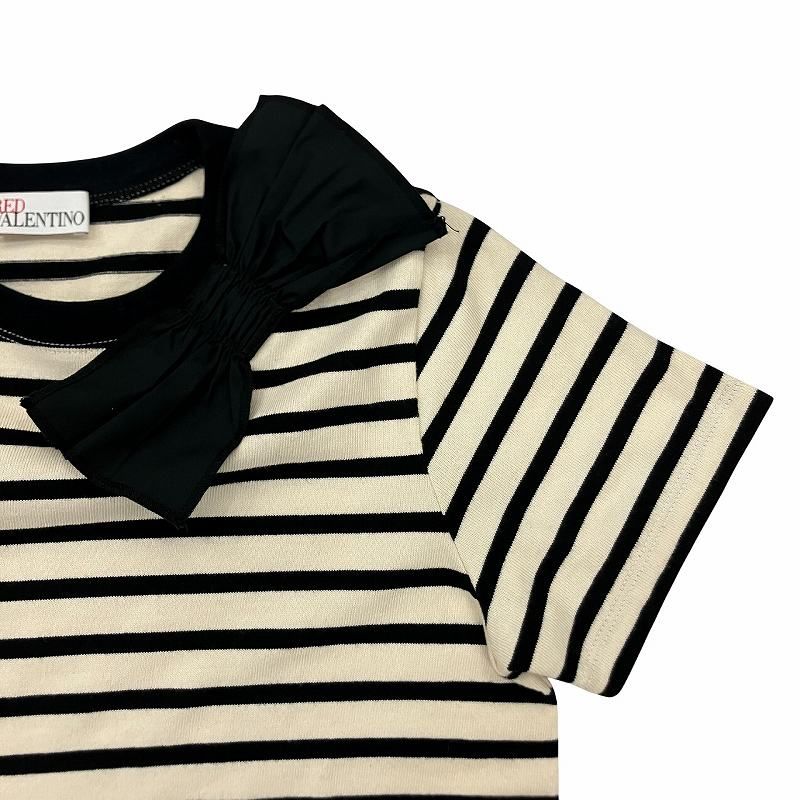 レッド ヴァレンティノ RED VALENTINO 美品 ビッグリボン ボーダー カットソー Tシャツ 半袖 XS 黒 ブラック 白 レッド ヴァレンティノ RED VALENTINO 美品 ビッグリボン