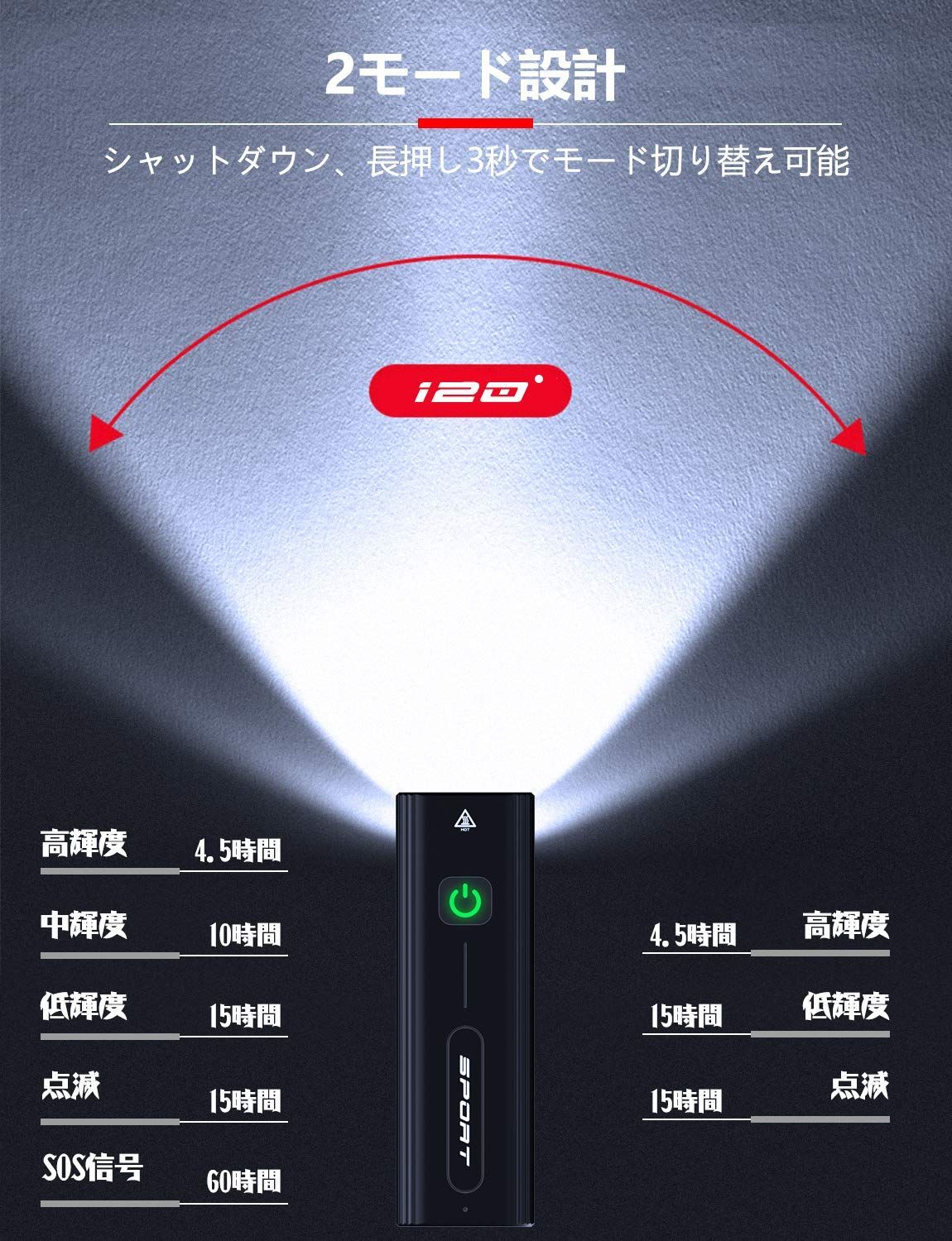 BOSIWO 自転車 ライト 大容量2600mAh 1000ルーメン USB充電式 LEDヘッドライト 「3in1機能搭載」 自転車ヘッドライト