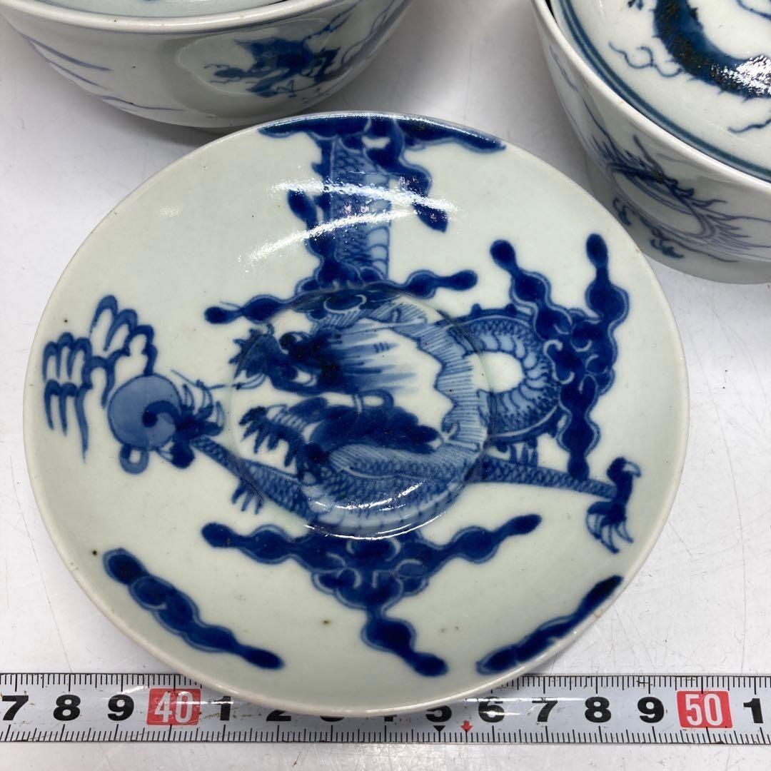 ・青花　雲龍の図蓋茶碗、盃3客　東Y5-0822② 中国清時代 青花 雲龍の図蓋茶碗、盃3客 東Y5-0822② - メルカリ