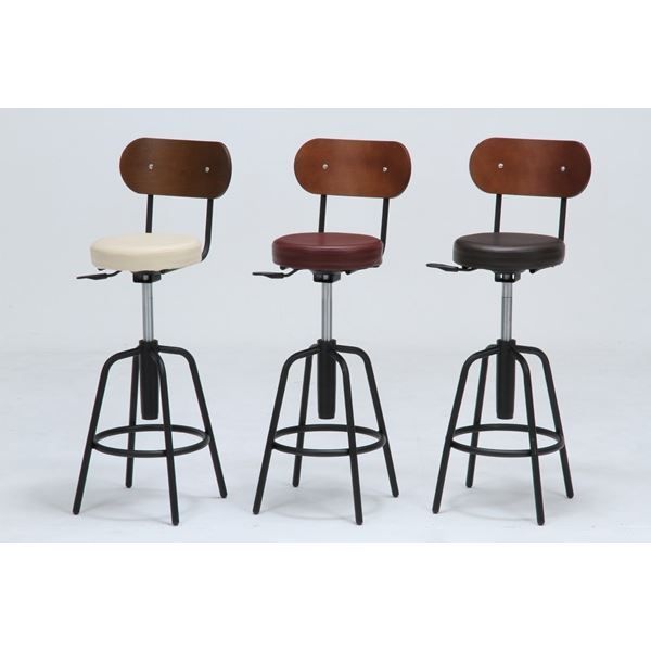 カウンターチェア ハイチェア 約幅425mm ブラウン ブラックスチール脚 合皮座面 360度回転 高さ調節可 リビング ダイニング カウンターチェア ハイチェア 約幅425mm ブラウン 背もたれ付き