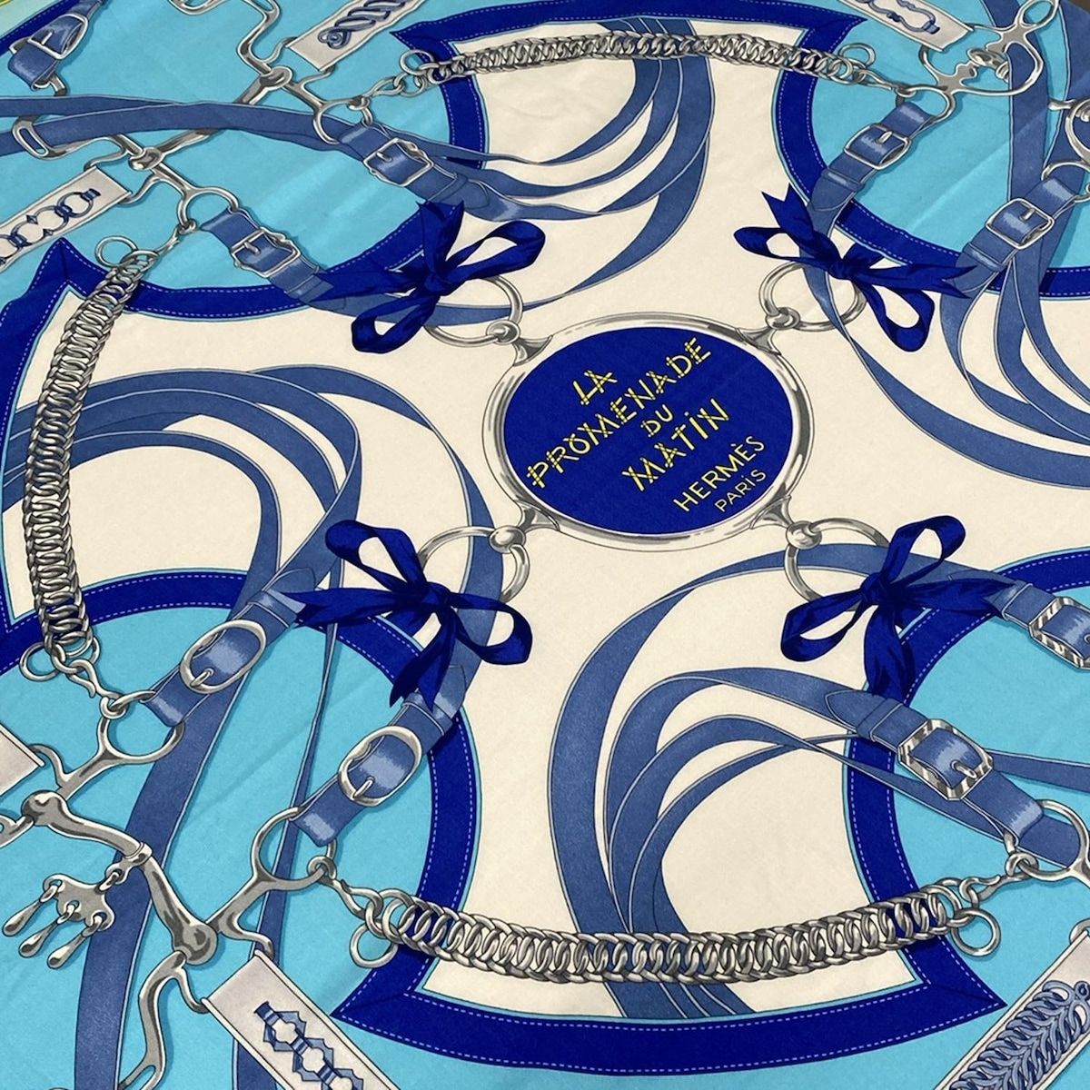 HERMES(エルメス) ストール(ショール)美品 カレ140 ライトブルー  