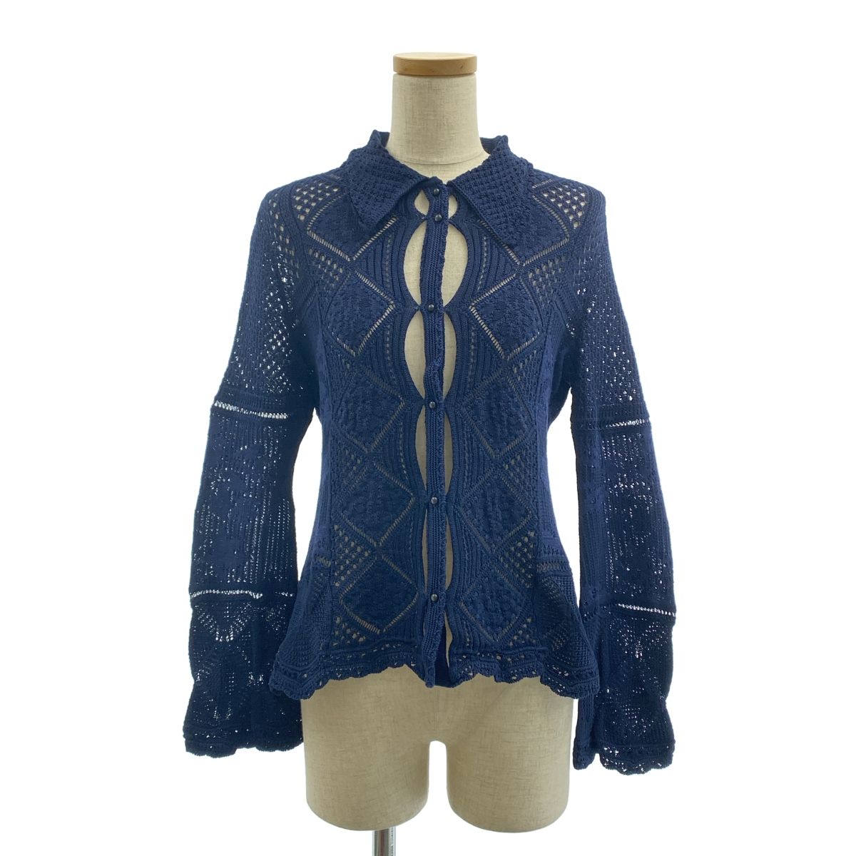 Mame Kurogouchi | マメクロゴウチ | 2025SS | Cotton Lace Knitted Cardigan | コットン ニット カーディガン | 2 | Navy | レディース