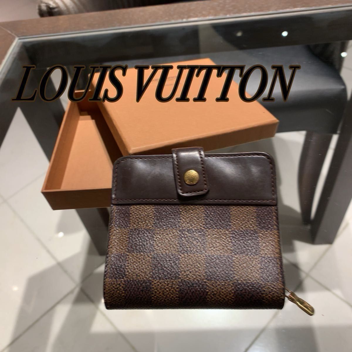 本物 LOUIS VUITTON ダミエ コンパクト二つ折り財布