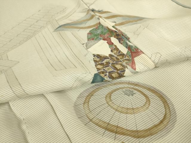 平和屋着物▽訪問着　無双　紗袷　紗×絽　人物楽器文　暈し染め　金彩　正絹　逸品　DAAT9130az 平和屋着物▽訪問着 無双 紗袷 紗×絽 人物楽器文 暈し染め 金彩 正絹