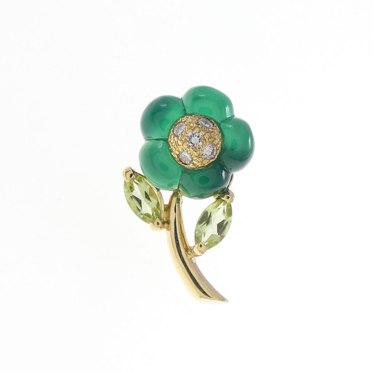 K18YG フラワー カラーストーン ブローチ