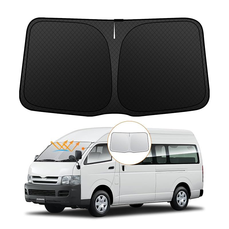 【5層構造】トヨタ ハイエース 200系 フロントガラスサンシェード 標準ボディ H16.8-現行 UVカット 吸盤不要 遮光断熱 HIACE H200 夏 紫外線 UVカット 簡単着脱 内装パーツ 車種専用設計 折り畳み式