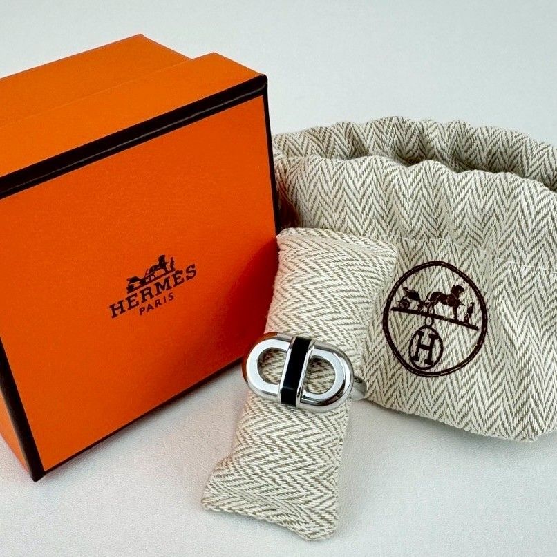 ♥ HERMES エルメス Maillon マイヨン サイズ58 ブラック シルバー925|1000 シルバーリング