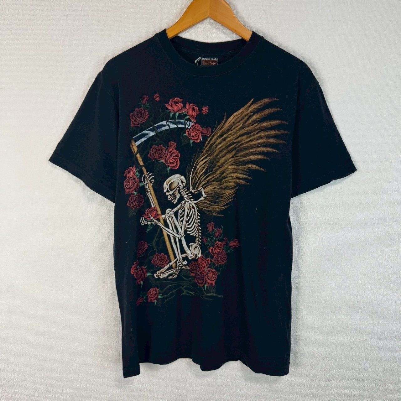 Tシャツ Y2K グラフィックプリント ウィング 骸骨 バラ ドラゴン 
