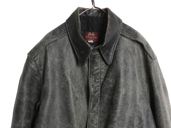 なクーポン配布中! 80s ウィリス-ガイガー A-2 フライト ジャケット 42 メンズ L 程 ヴィンテージ 本革 レザー 革ジャン ボンバー ホースハイド 黒