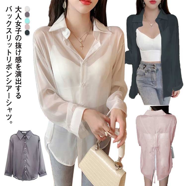 シアー バックリボン バックシャン ブラウス シースルー