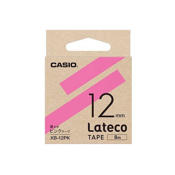 カシオ計算機 Lateco 詰め替え用テープ 12mm ピンクテープ黒文字 XB-12PKX5
